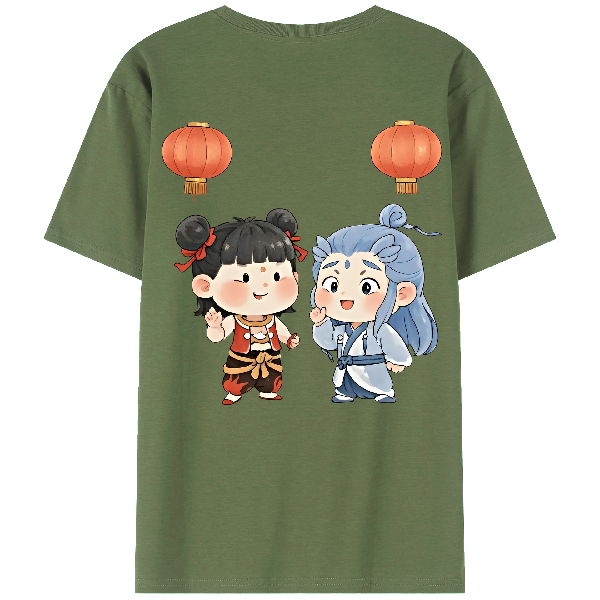 （画像用） Ne Zha 2 ナタ 魔童の大暴れ 綿100％ メンズ半袖Tシャツ（バックプリント） 通気性